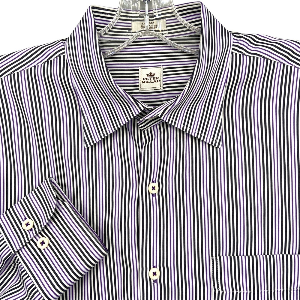 Peter Millar Shirt Mens Large Purple Stripe Button Up Long Sleeve Spread Dress